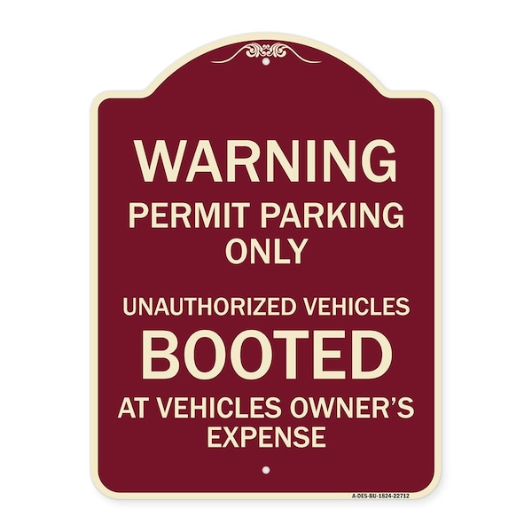 Permit Parking Only Unauthorized Vehicles Booted at Vehicle Owners Expense, A-DES-BU-1824-22712